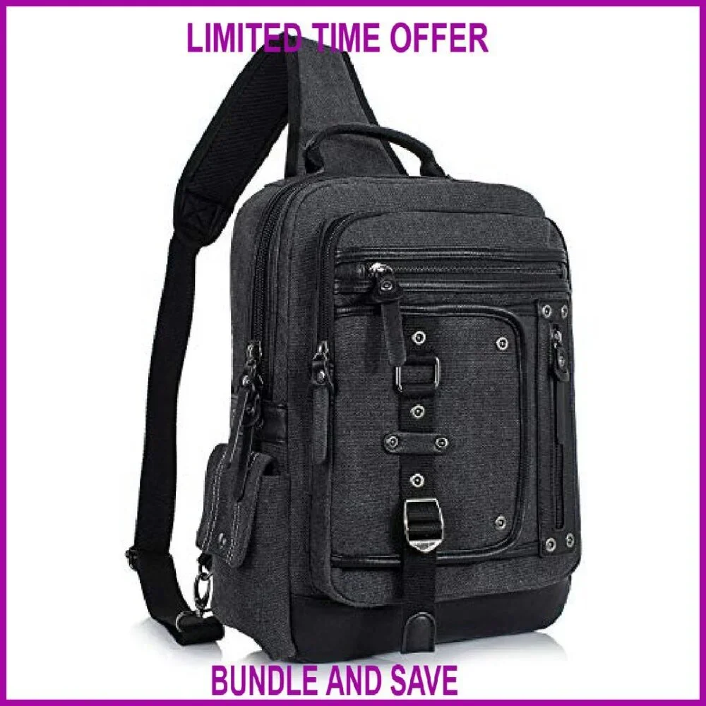 Large Canvas Messenger Bag with Laptop Sleeve, 10+ Pockets, Adjustable Strap